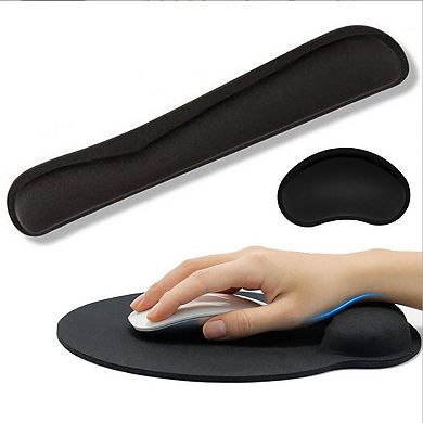Black Fabric Mouse Pad with Ergonomic Wrist Rest 3 Piece Set Memory Foam Support