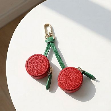 Mini Round Coin Pouch Keychain with Zipper Closure and Clip Attachment