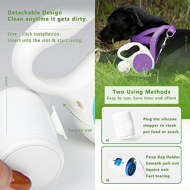 Automatic Retractable Dog Leash with Waste Bag Holder 10ft Pet Training Leash for Small Medium Dogs