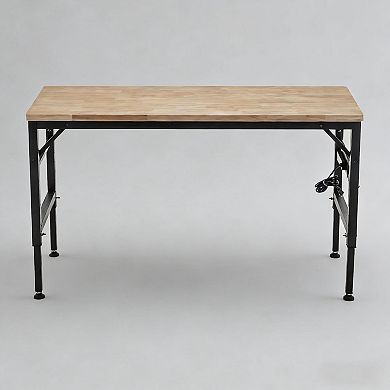 Lufeiya 60" Rubber Wood Top Heavy duty Workstation with Power Outlet,Hardwood Worktable for Workshop