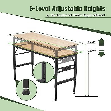 Lufeiya 60" Rubber Wood Top Heavy duty Workstation with Power Outlet,Hardwood Worktable for Workshop