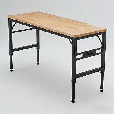 Lufeiya 60" Rubber Wood Top Heavy duty Workstation with Power Outlet,Hardwood Worktable for Workshop