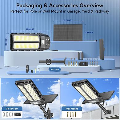 Solar Street Light Motion Sensor, LED Flood Lights Outdoor Waterproof for Parking Lot
