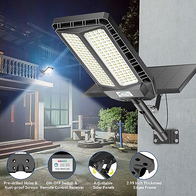 Solar Street Light Motion Sensor, LED Flood Lights Outdoor Waterproof for Parking Lot