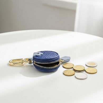 Mini Round Coin Pouch Keychain with Zipper Closure and Clip Attachment
