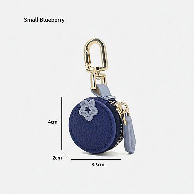 Mini Round Coin Pouch Keychain with Zipper Closure and Clip Attachment