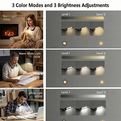 Wearable LED Neck Reading Light with Dual Flexible Arms and Digital Display