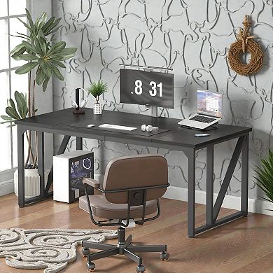 Lufeiya 70 Inch Computer Desk with Thick Desktop, Large Legroom Metal Frame Work Desk