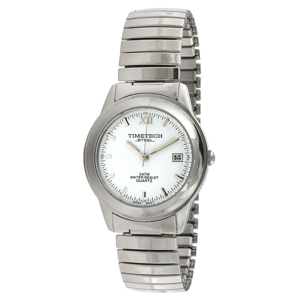 TIMETECH Men's Water Resistant Round Stainless Steel White Dial ...