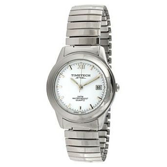 TIMETECH Men's Water Resistant Round Stainless Steel White Dial Expansion Watch
