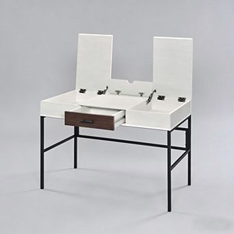 Lufeiya Computer Desk with Built-In USB and Power Outlet, Storage Drawer and Side Compartments