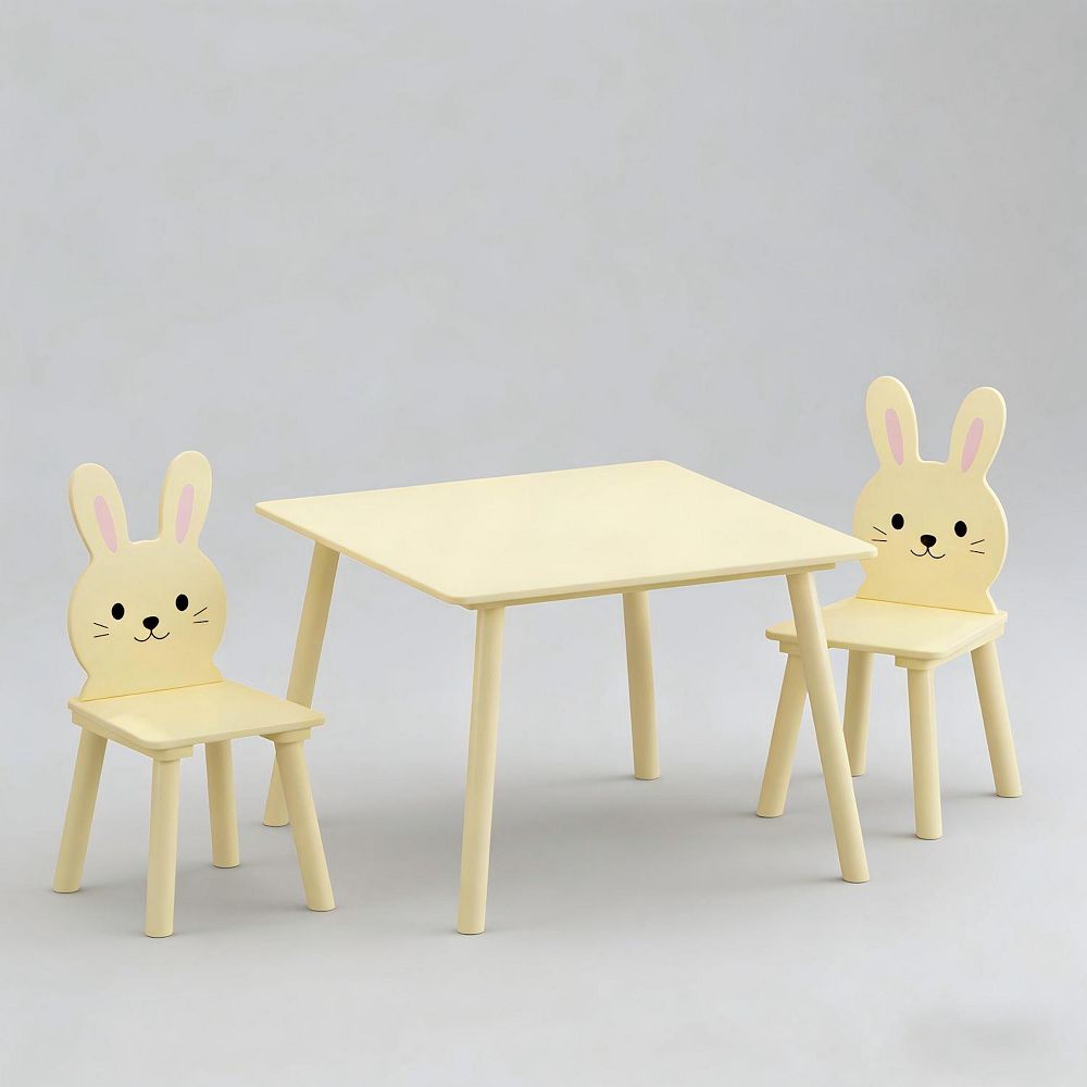 Lufeiya Kids Desk and Chair Set with 2 Rabbit Chairs, Wooden Toddler ...