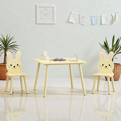 Lufeiya Kids Desk and Chair Set with 2 Rabbit Chairs, Wooden Toddler Activity Table, Study Set