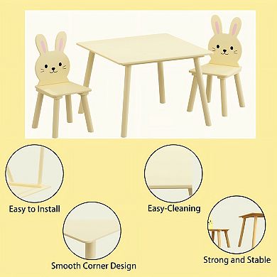 Lufeiya Kids Desk and Chair Set with 2 Rabbit Chairs, Wooden Toddler Activity Table, Study Set