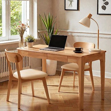 Lufeiya 47" Solid Wood computer Desk with Double Drawers, Edge Standing Desk, Home Office Desk