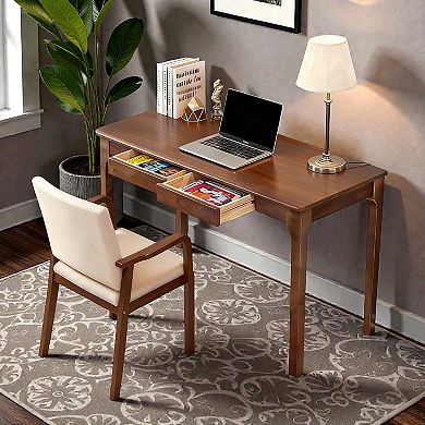 Lufeiya 47" Solid Wood computer Desk with Double Drawers, Edge Standing Desk, Home Office Desk