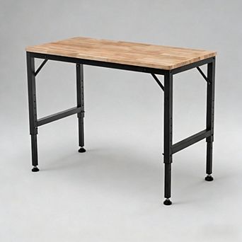 Lufeiya 48" Heavy-Duty computer desk Adjustable Workbench, Rubber Wood Tabletop with Rubber Pads