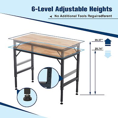 Lufeiya 48" Heavy-Duty computer desk Adjustable Workbench, Rubber Wood Tabletop with Rubber Pads