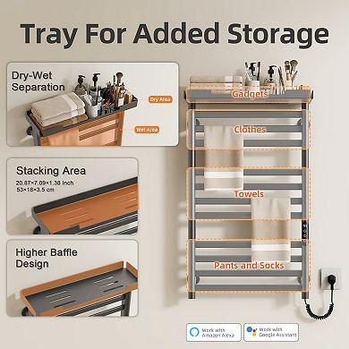 Heated Towel Rack Warmer with Shelf and Wi-Fi,Electric Wall Mounted,Timer & Adjustable Temperature