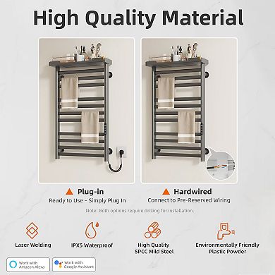 Heated Towel Rack Warmer with Shelf and Wi-Fi,Electric Wall Mounted,Timer & Adjustable Temperature