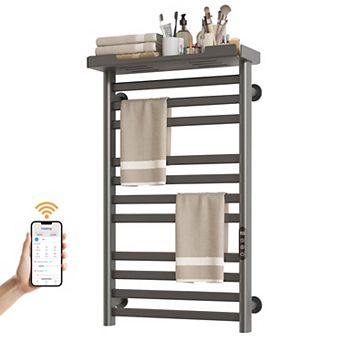 Heated Towel Rack Warmer with Shelf and Wi-Fi,Electric Wall Mounted,Timer & Adjustable Temperature