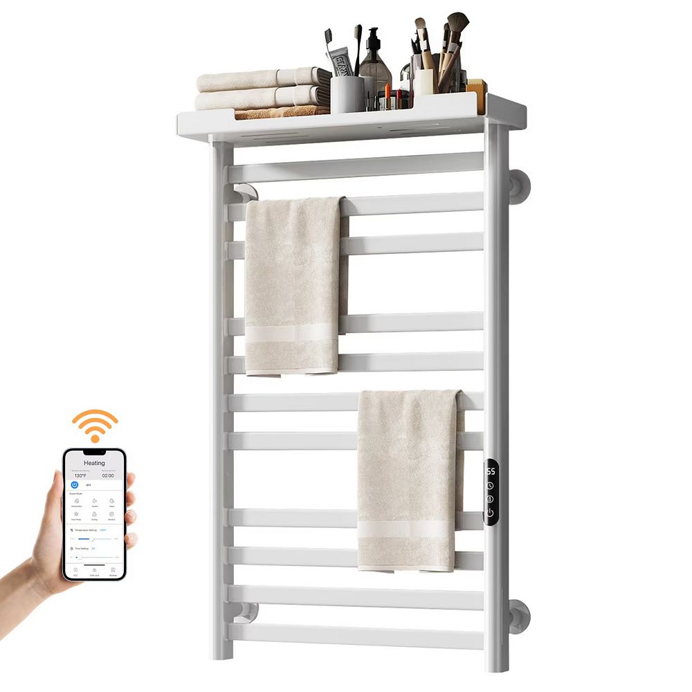 Heated Towel Rack Warmer with Shelf and Wi-Fi,Electric Wall Mounted ...