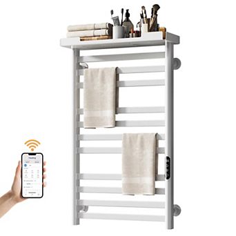 Heated Towel Rack Warmer with Shelf and Wi-Fi,Electric Wall Mounted,Timer & Adjustable Temperature