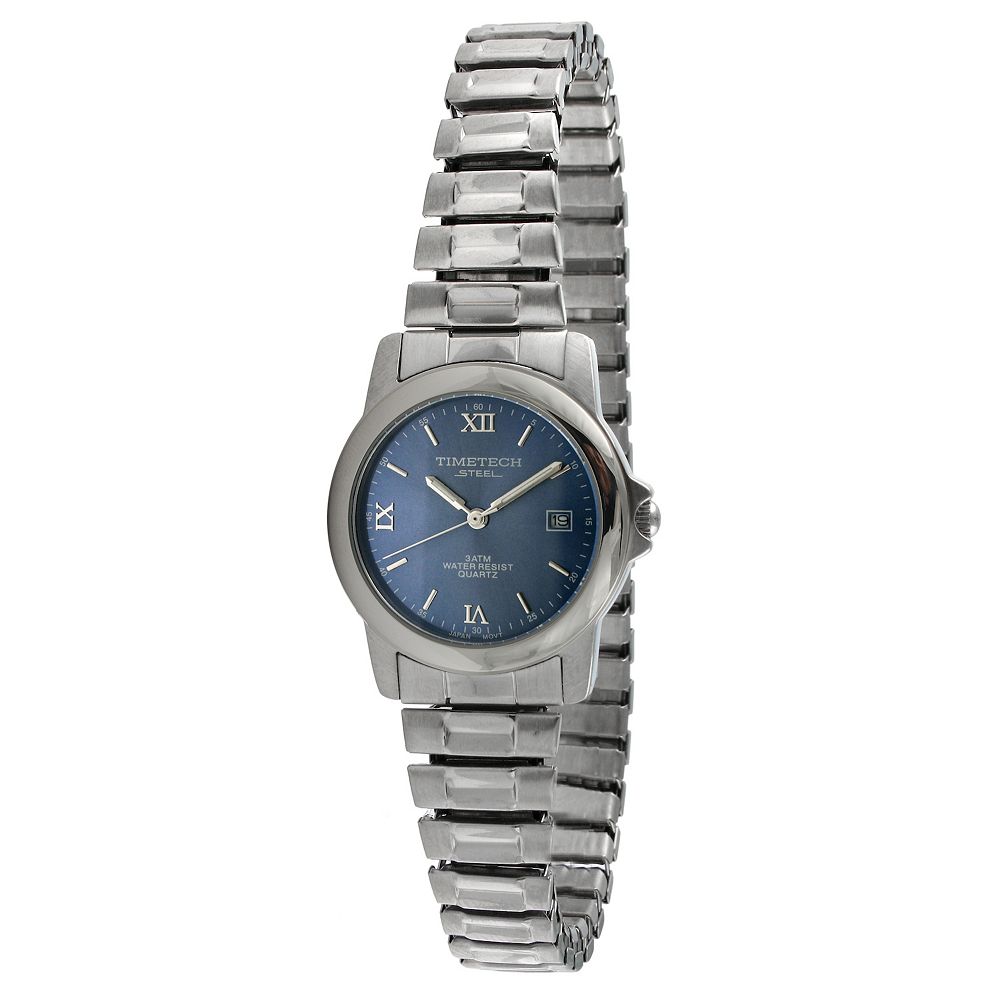 TIMETECH Women's Water Resistant Stainless Steel Blue Dial Expansion Watch