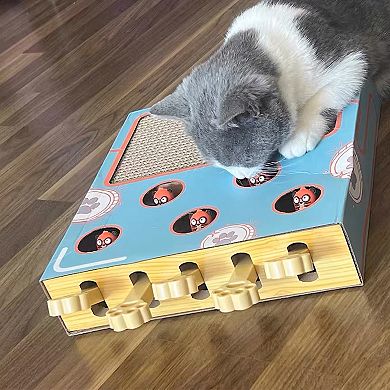 Interactive Cat Puzzle Scratcher with Pull Tabs Whack a Mole Toy Cat Activity Corrugated Cardboard