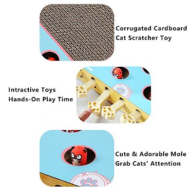 Interactive Cat Puzzle Scratcher with Pull Tabs Whack a Mole Toy Cat Activity Corrugated Cardboard