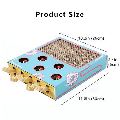 Interactive Cat Puzzle Scratcher with Pull Tabs Whack a Mole Toy Cat Activity Corrugated Cardboard