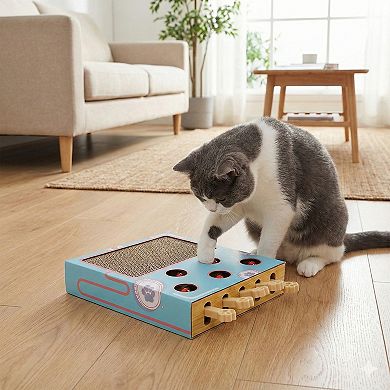 Interactive Cat Puzzle Scratcher with Pull Tabs Whack a Mole Toy Cat Activity Corrugated Cardboard