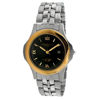 TIMETECH Men's Water Resistant Stainless Steel Two-Tone Black Dial Bracelet Watch