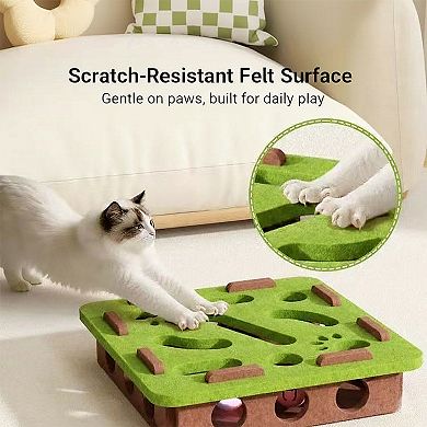 Interactive Cat Puzzle Toy with Felt Top and Jingle Balls Durable Indoor Cat Activity Board