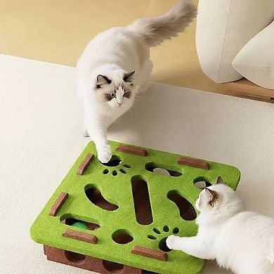 Interactive Cat Puzzle Toy with Felt Top and Jingle Balls Durable Indoor Cat Activity Board