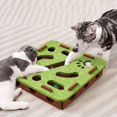 Interactive Cat Puzzle Toy with Felt Top and Jingle Balls Durable Indoor Cat Activity Board