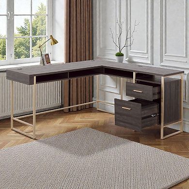 Lufeiya L Shaped Office Desk with Drawers and File Storage, Computer Desk with Large Desktop