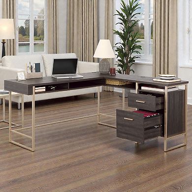 Lufeiya L Shaped Office Desk with Drawers and File Storage, Computer Desk with Large Desktop