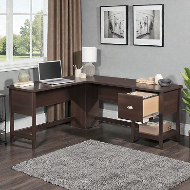 Lufeiya L Shaped Office Desk with File Drawer , Corner Computer Desk with Cable Management