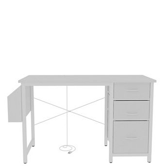 Lufeiya 47.3" Office Desk with Power Outlet, 3 Drawers & Side Pocket, Multi-Use Reversible Desk
