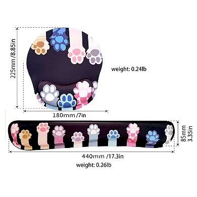 Fabric Mouse Pad and Wrist Rest Set with Ergonomic Support Cute Paw Print Design