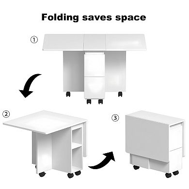 Lufeiya 47.2" Folding Drop Leaf Writing Desk with Storage & 6 Wheels and 4 Chairs for Home Office