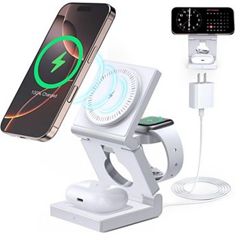 3 in 1 Wireless Charging Station for Apple Multple Devices - Foldable Magnetic Wireless Charger Dock