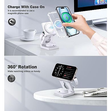 3 in 1 Wireless Charging Station for Apple Multple Devices - Foldable Magnetic Wireless Charger Dock