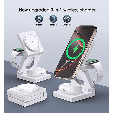 3 in 1 Wireless Charging Station for Apple Multple Devices - Foldable Magnetic Wireless Charger Dock