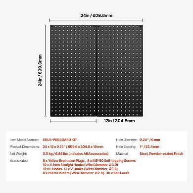 2-Pack Metal Pegboard 24" x 12", Wall-Mounted Storage Rack for Garage Tool Organization
