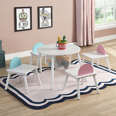 Multifunctional kids table and chair set, includes 4 chairs, with storage space, white