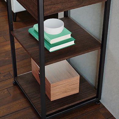 Lufeiya L Shaped Computer Desk with Drawers and Open Shelves, Corner Office Desk with Storage