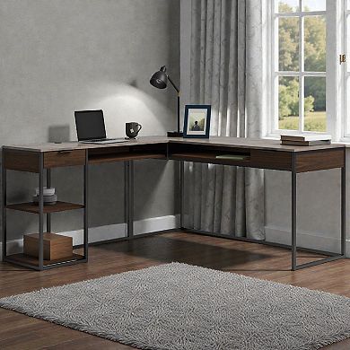 Lufeiya L Shaped Computer Desk with Drawers and Open Shelves, Corner Office Desk with Storage