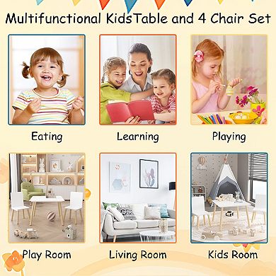 Kids Table and Chair Set, 3-Piece Toddler Set, Wooden Activity Play Table Set, White